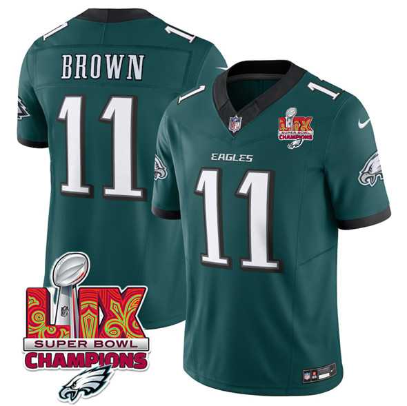 Men & Women & Youth Philadelphia Eagles #11 A.J. Brown Green 2025 Eagles Logo Super Bowl LIX Patch New F.U.S.E. Vapor Untouchable Limited Stitched Jersey Dzhi